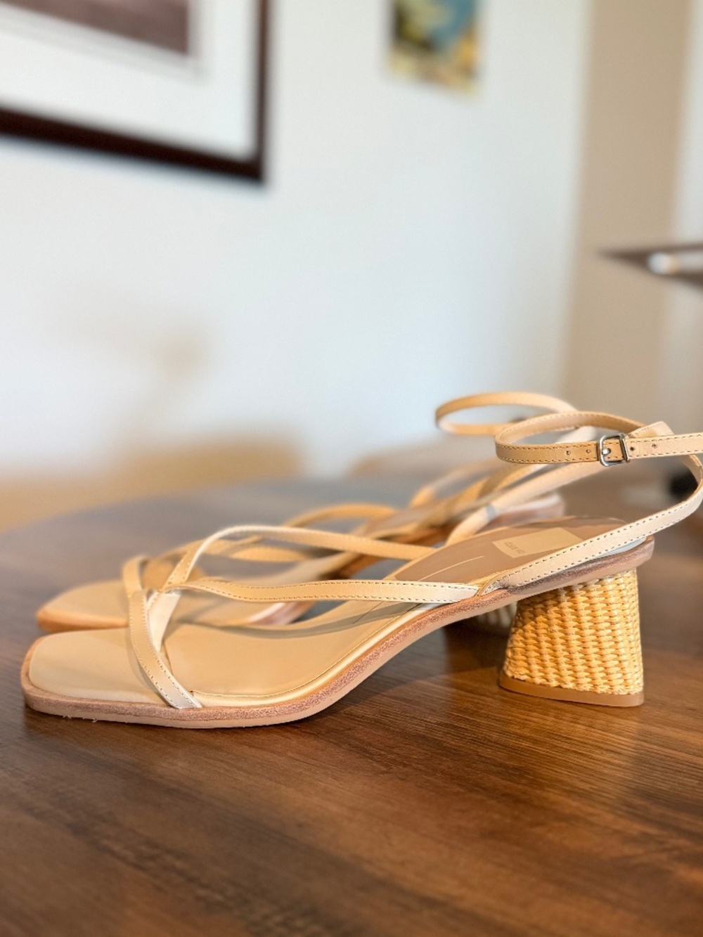 Dolce Vita Beige Strappy Woven Block Heel Sandals